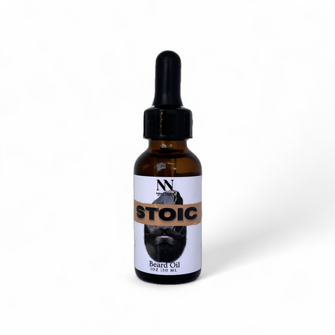 Stoic Natural Conditioning Beard Oil dropper bottle on a white background