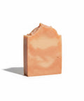 Strawberry Fields Handcrafted Soap bar with marbled peach and cream pattern on a white background