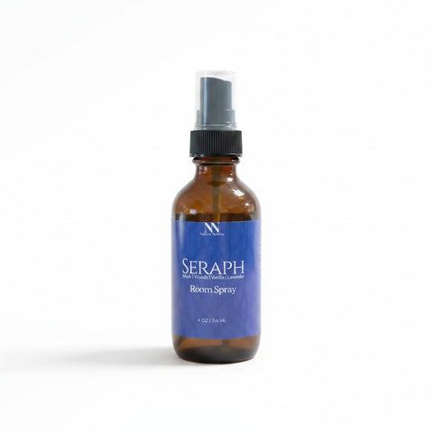 Seraph Room Spray bottle front label view showing fragrance notes on a white background