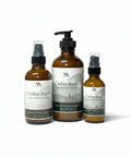 Three Cedar Rum Magnesium Lotion bottles - 8oz pump, 4oz spray, and 2oz spray - on a white background