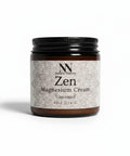 Zen Magnesium Cream (Unscented) 4oz jar with light gray mandala-patterned label on a white background