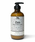 Zen Magnesium Lotion (Unscented) 8oz pump bottle with white mandala-patterned label on a white background