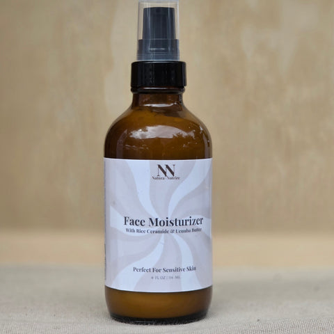 Hydrating Rice Ceramide Face Lotion bottle with white label on a linen surface
