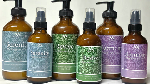 Set of natural skincare products with labeled bottles on a white background