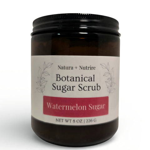 Botanical Sugar Scrub jar in Watermelon Sugar scent on a white background